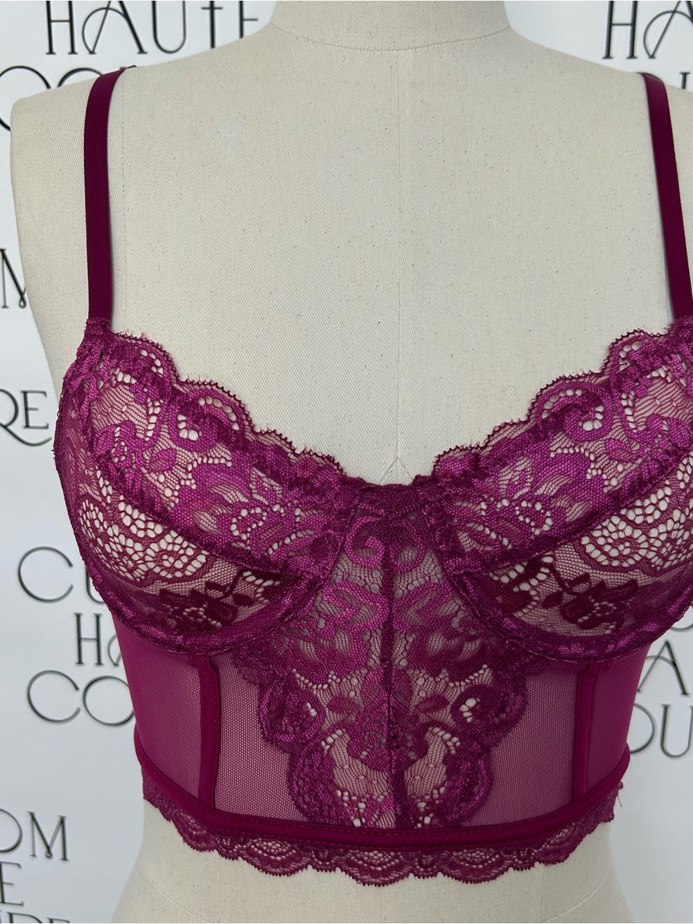 PrettyLittleThing Magenta Floral Lace Longline Bralette